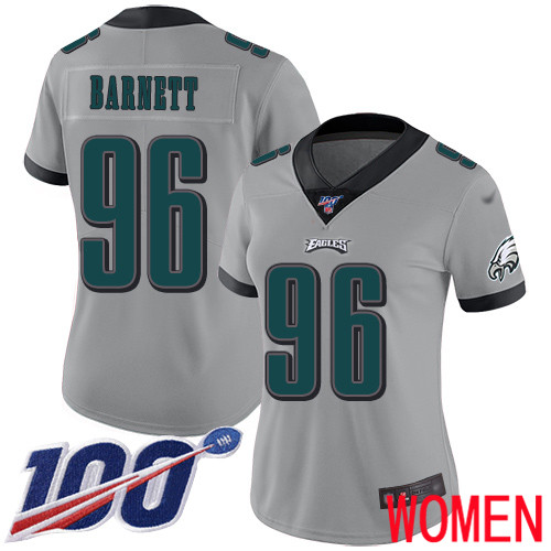 Women Philadelphia Eagles #96 Derek Barnett Limited Silver Inverted Legend NFL Jersey 100th Season Football